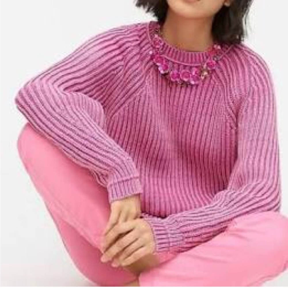 NWT J. Crew Women  Pink Washed Crew Neck Coastal Ribbed Cable Knit Sweater SZ XL - Picture 2 of 10